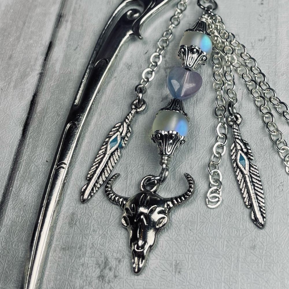 Bookmark & Hair Pin • Bull Skull Feather Charms • Boho Western
• Artisan - Picture 13 of 14